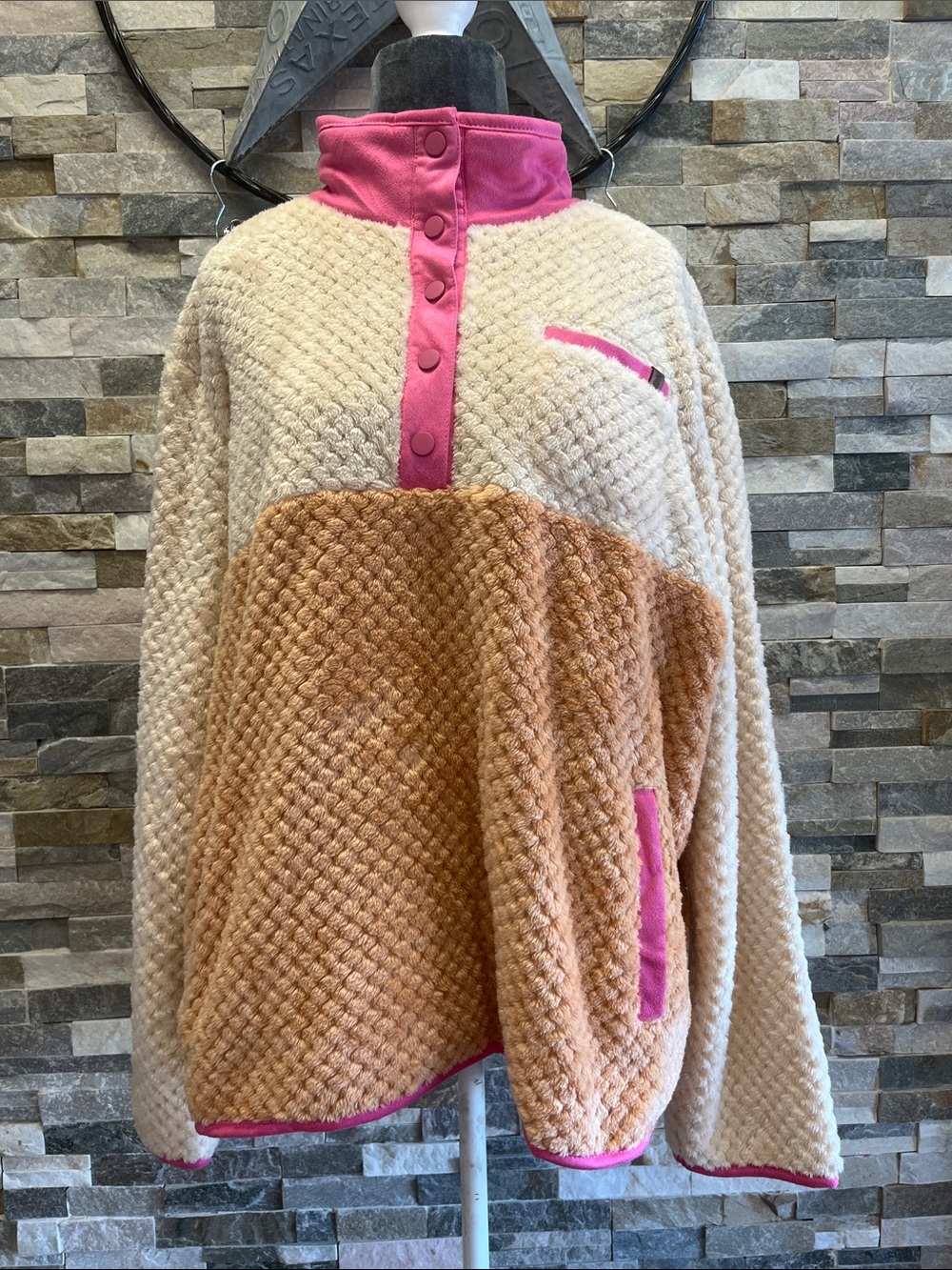 Simply Southern Cream Plush Pullover with Pink Collar